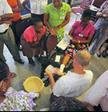 Patients with diabetes receive foot care on the Caribbean island of Dominica.